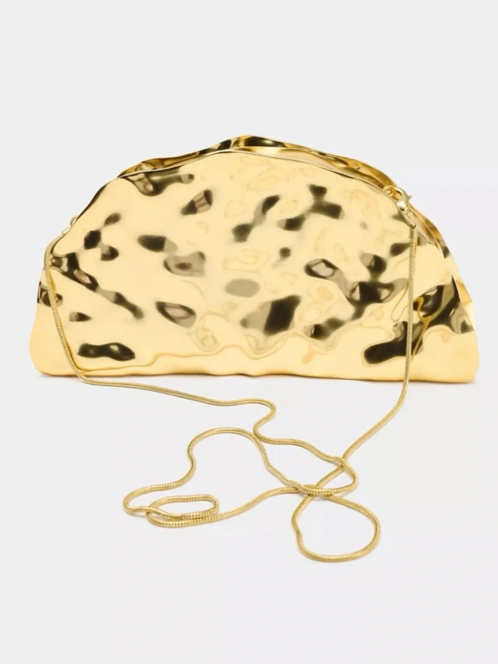 Zara Gold Metallic Hammered Clutch with Chain